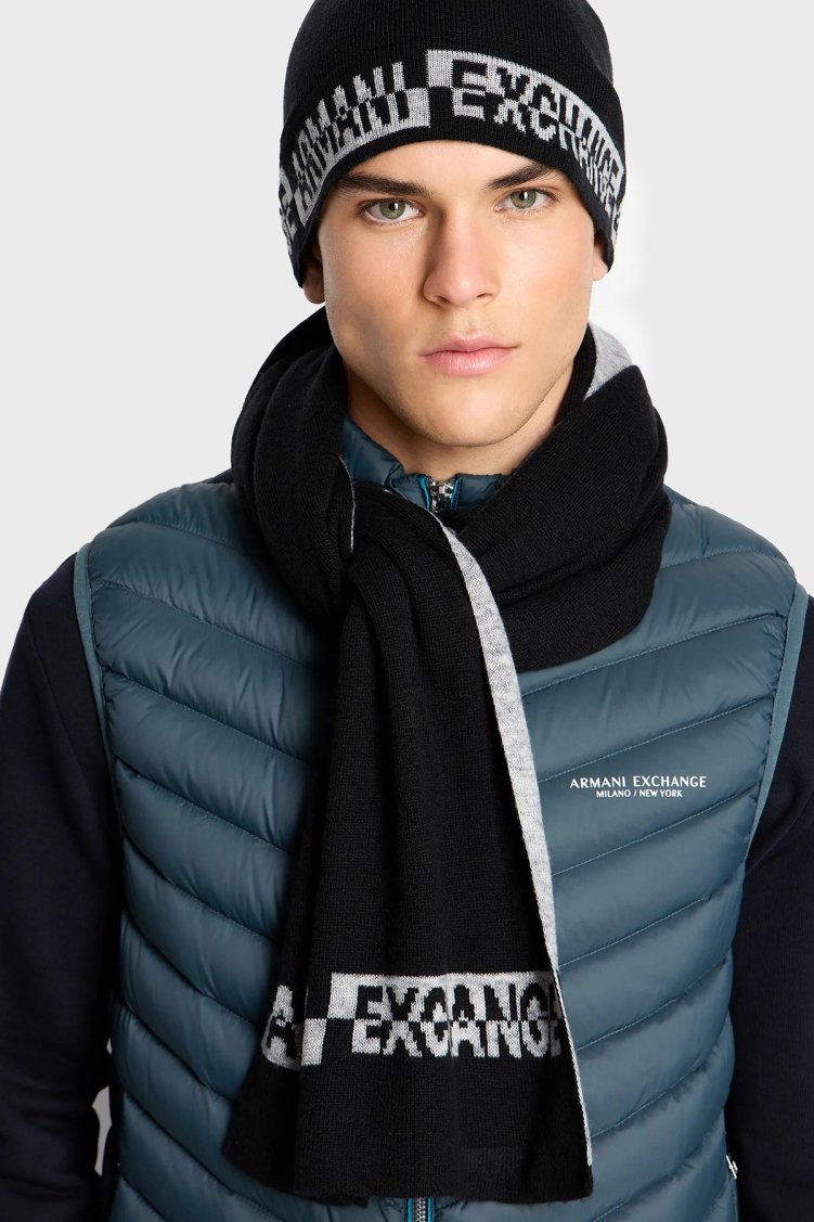 Armani Exchange Logolu Bere Erkek Atkı Takım 954651 CC313 00020 SİYAH - Armani Exchange (1)