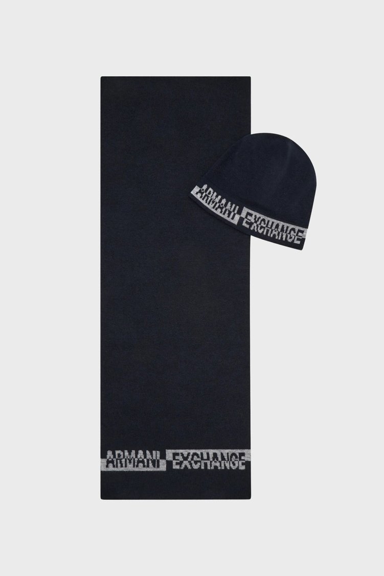 Armani Exchange Logolu Bere Erkek Atkı Takım 954651 CC313 00035 LACİVERT - Armani Exchange