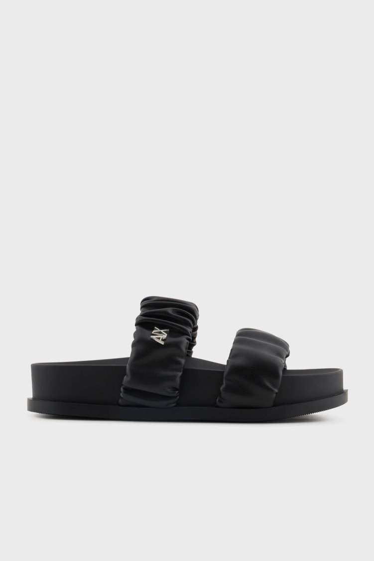 Armani Exchange Logolu Çift Bantlı Büzgü Detaylı Bayan Terlik XDP062 XV926 00002 SİYAH - Armani Exchange