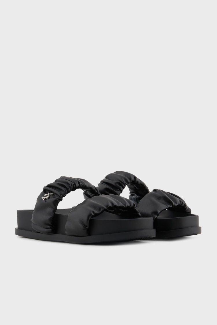 Armani Exchange Logolu Çift Bantlı Büzgü Detaylı Bayan Terlik XDP062 XV926 00002 SİYAH - Armani Exchange (1)