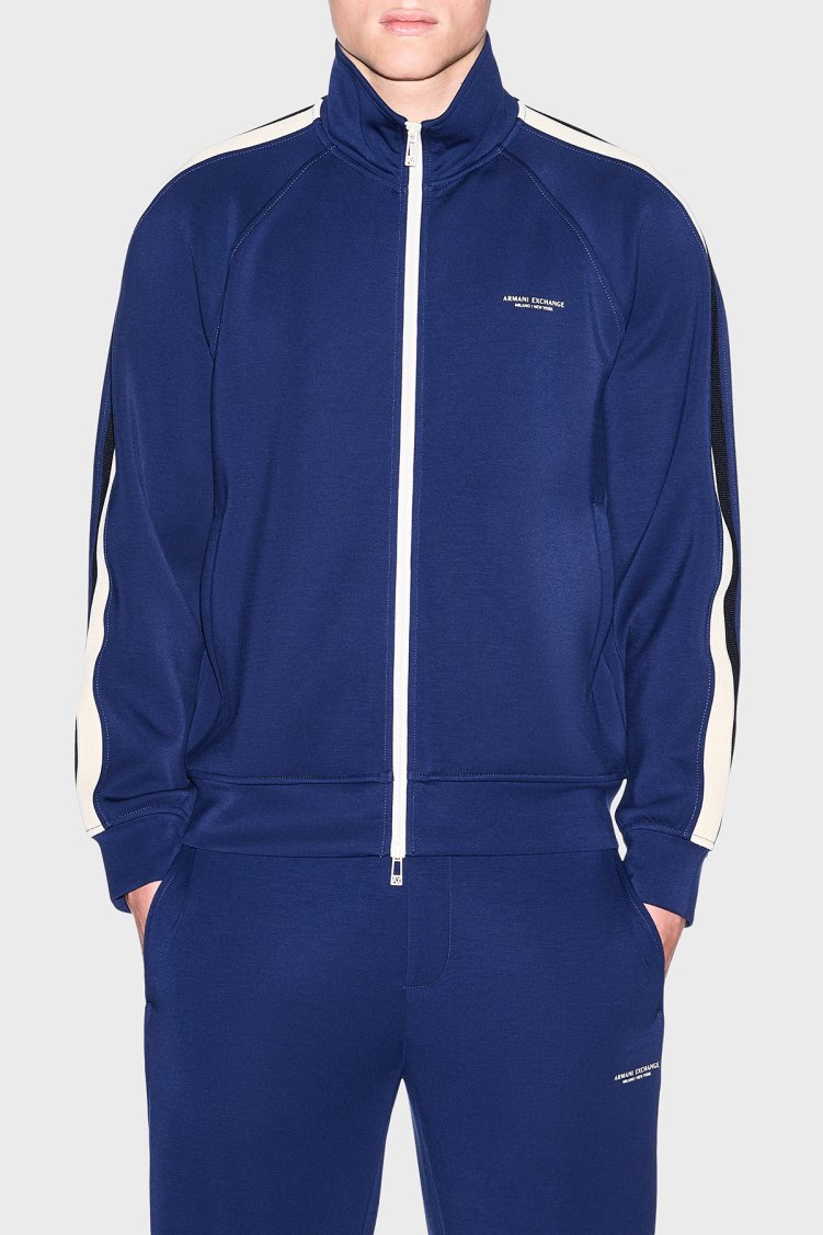 Armani Exchange Logolu Dik Yaka Fermuarlı Erkek Sweat XM002892 AF19936 UB095 Mavi - Armani Exchange