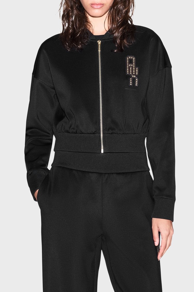 Armani Exchange Logolu Dik Yaka Slim Fit Kadın Sweat XW002411 AF25526 UC001 Siyah - Armani Exchange