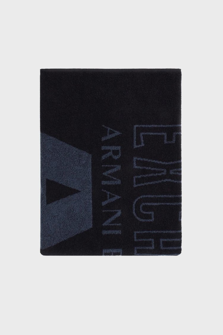 Armani Exchange Logolu Pamuklu 105*150 cm Erkek Plaj Havlusu 953046 4R602 62636 LACİVERT - Armani Exchange