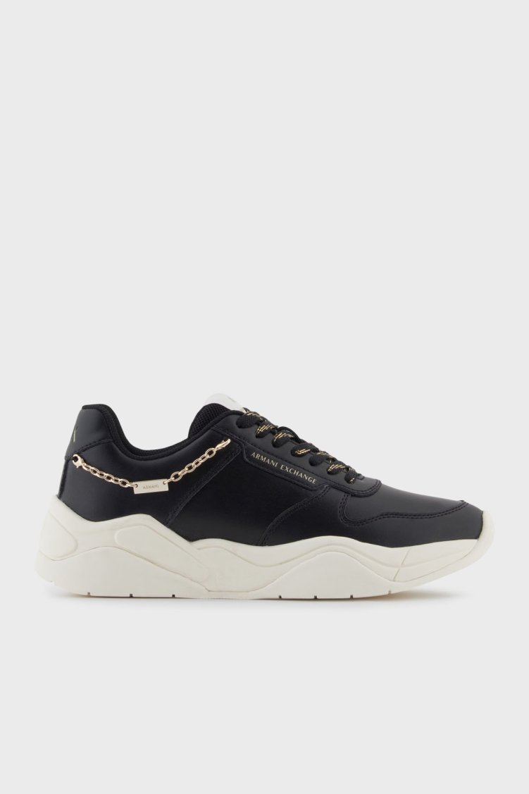 Armani Exchange Logolu Hakiki Deri Kalın Taban Sneaker Bayan Ayakkabı XW001617 AF17443 MC005 SİYAH - Armani Exchange