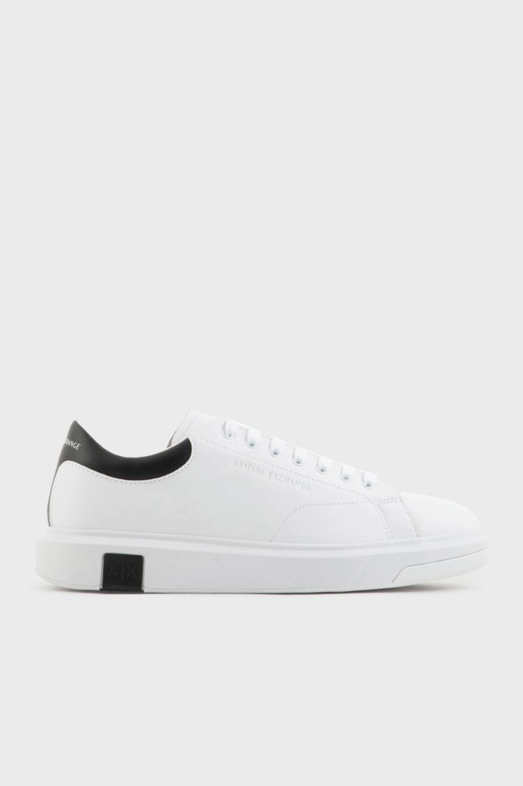 Armani Exchange Logolu Hakiki Deri Sneaker Erkek Ayakkabı XUX123 XV534 K488 BEYAZ-SİYAH - Armani Exchange
