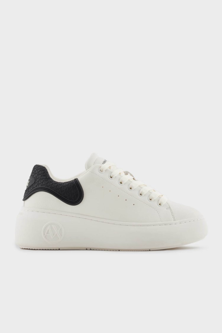 Armani Exchange Logolu Kalın Taban Sneaker Kadın Ayakkabı XW002149 AF19528 M0017 Ekru-siyah - Armani Exchange