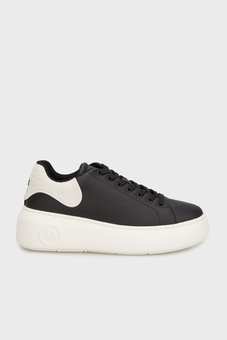 Armani Exchange Logolu Kalın Taban Sneaker Kadın Ayakkabı XW002149 AF19528 MC024 Siyah-beyaz - Armani Exchange