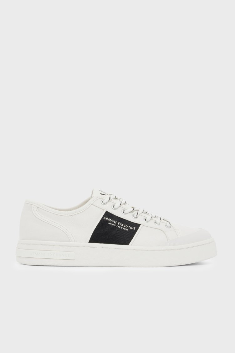 Armani Exchange Logolu Kanvas Sneaker Erkek Ayakkabı XM003616 AF29107 M0429 Kırık beyaz - Armani Exchange