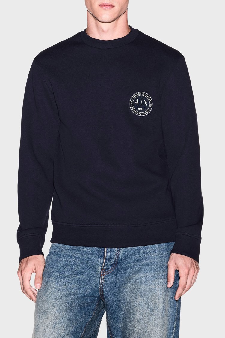 Armani Exchange Logolu Pamuklu Bisiklet Yaka Erkek Sweat XM002929 AF16222 UB101 Lacivert - Armani Exchange