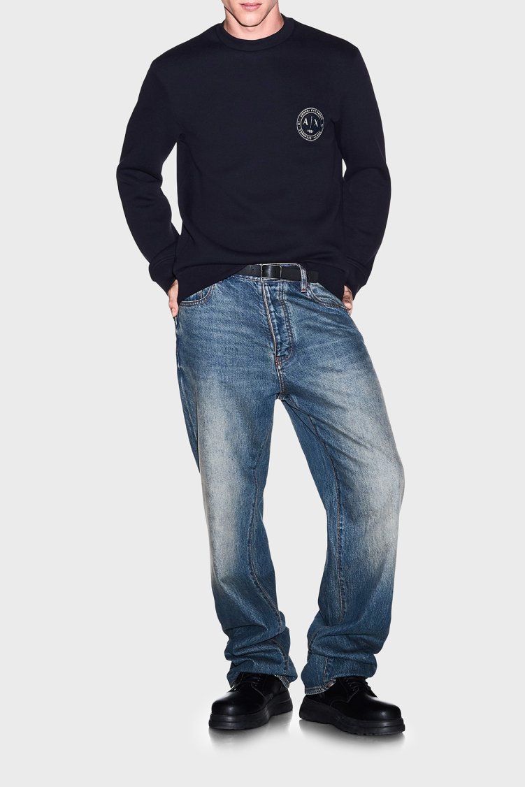 Armani Exchange Logolu Pamuklu Bisiklet Yaka Erkek Sweat XM002929 AF16222 UB101 Lacivert - Armani Exchange (1)