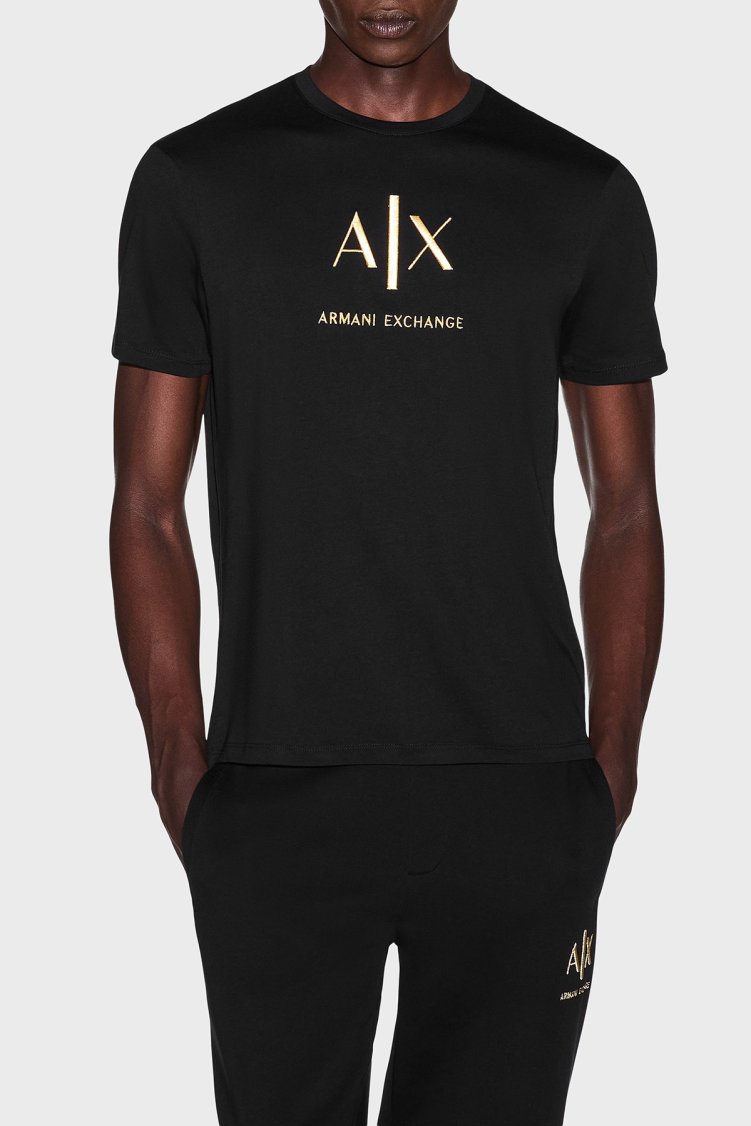 Armani Exchange Logolu Pamuklu Bisiklet Yaka Erkek T Shirt XM003114 AF10356 UC001 Siyah - Armani Exchange