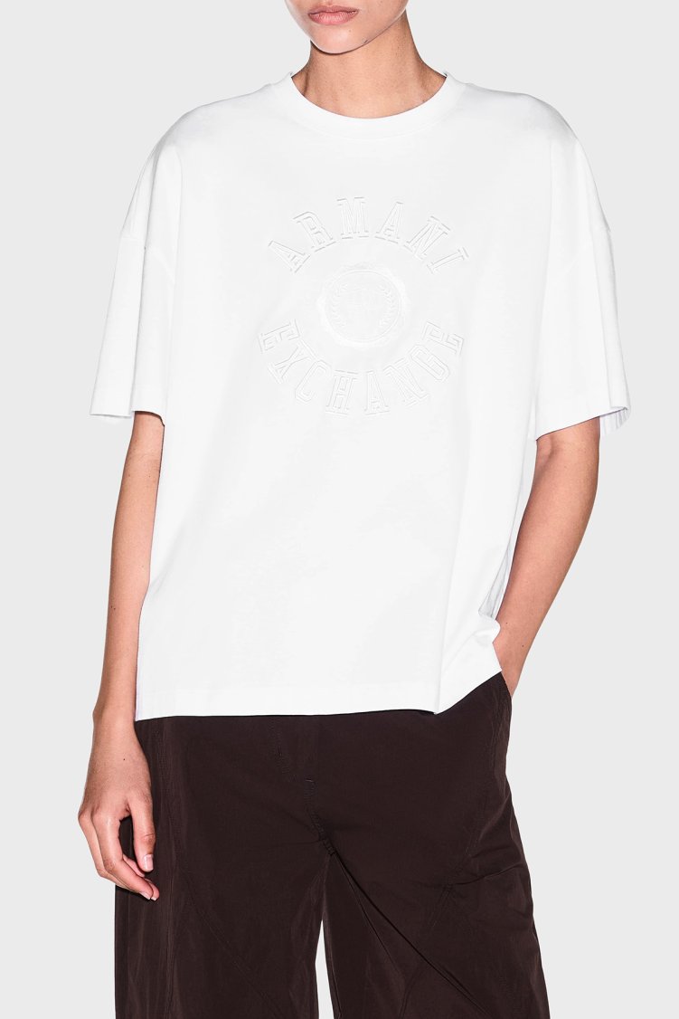 Armani Exchange Logolu Pamuklu Oversize Bisiklet Yaka Kadın T Shirt XW002959 AF15085 U0002 Beyaz - Armani Exchange