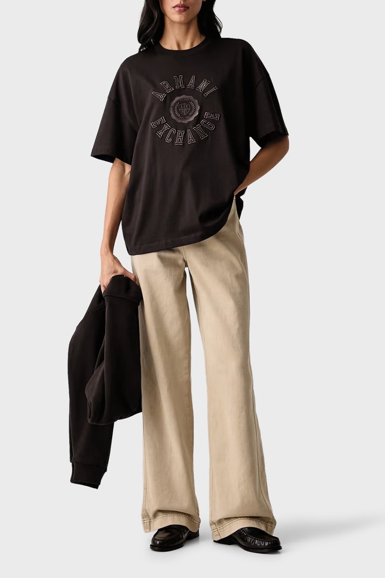 Armani Exchange Logolu Pamuklu Oversize Bisiklet Yaka Kadın T Shirt XW002959 AF15085 U6032 Kahve - Armani Exchange (1)