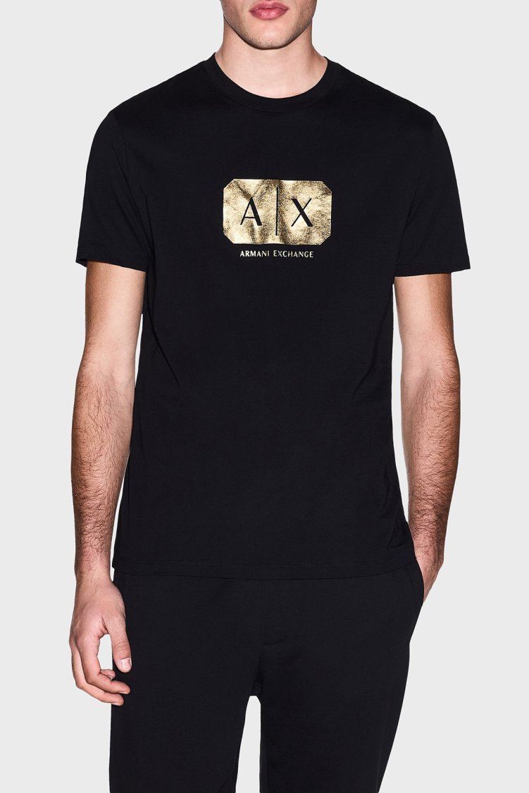 Armani Exchange Logolu Pamuklu Regular Fit Bisiklet Yaka Erkek T Shirt XM002826 AF12308 UC001 SİYAH - Armani Exchange
