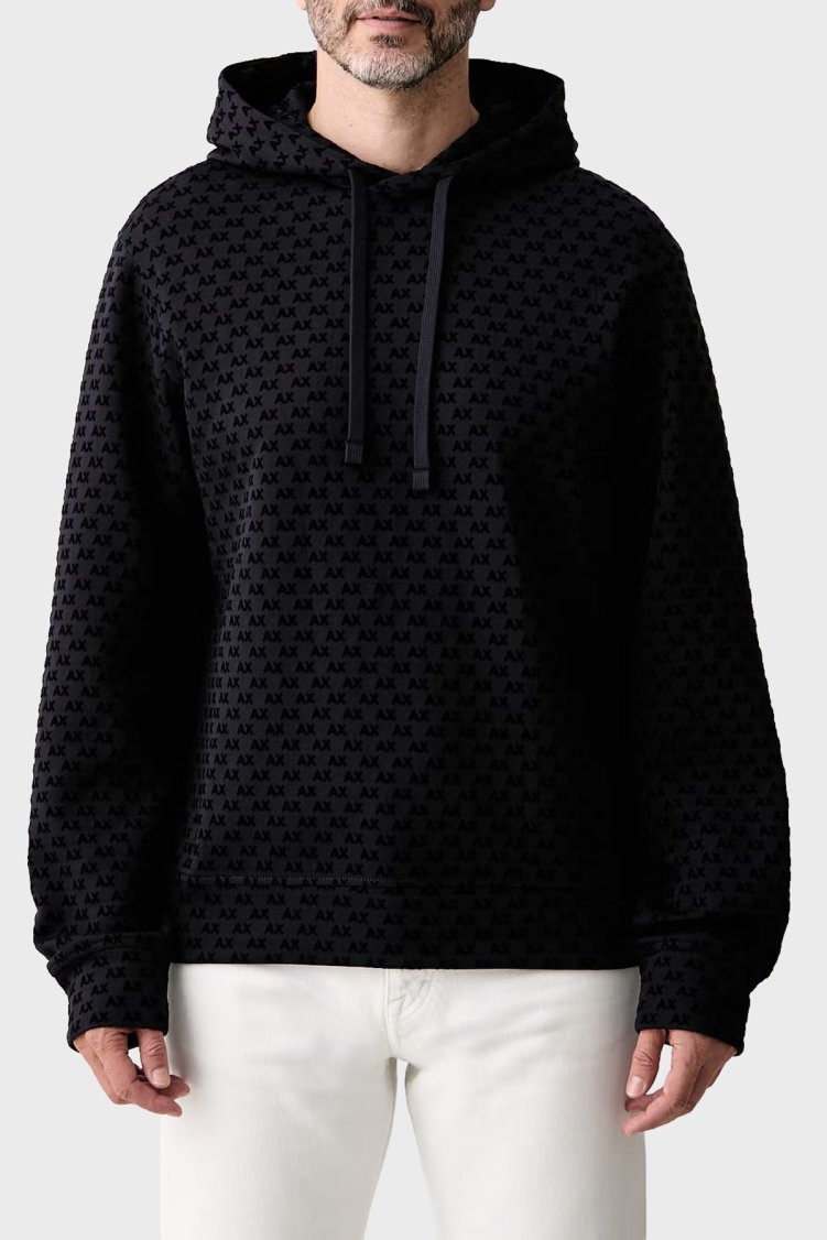 Armani Exchange Logolu Pamuklu Regular Fit Kapüşonlu Erkek Sweat XM002903 AF10818 UB101 Lacivert - Armani Exchange