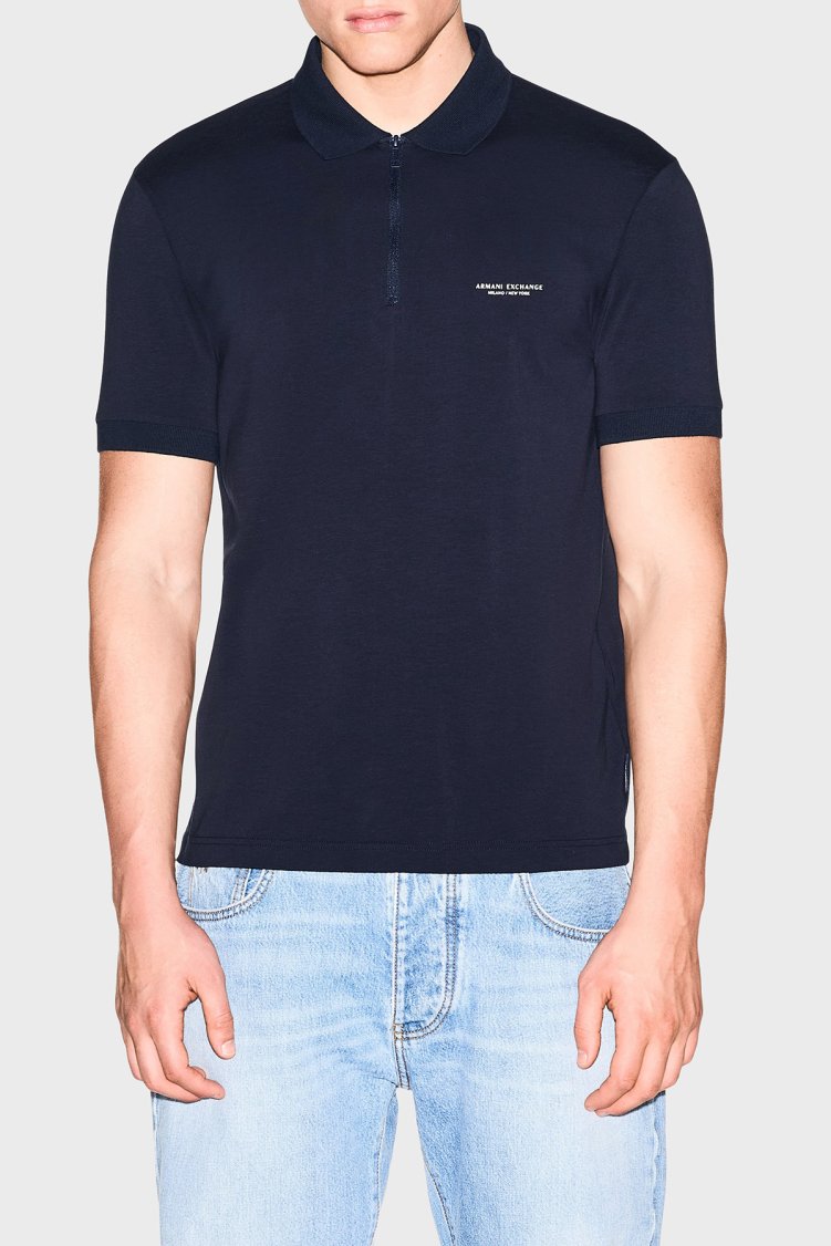 Armani Exchange Logolu Pamuklu Yarım Fermuarlı Erkek Polo XM003422 AF26650 UB101 Lacivert - Armani Exchange