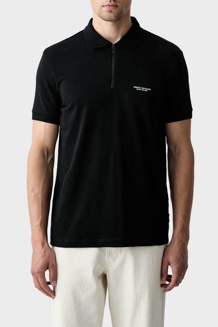 Armani Exchange Logolu Pamuklu Yarım Fermuarlı Erkek Polo XM003422 AF26650 UC001 Siyah - Armani Exchange
