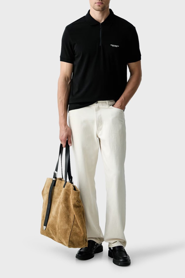 Armani Exchange Logolu Pamuklu Yarım Fermuarlı Erkek Polo XM003422 AF26650 UC001 Siyah - Armani Exchange (1)
