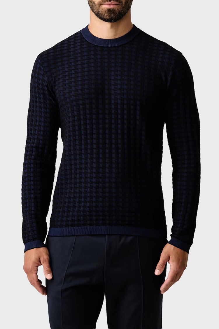 Armani Exchange Logolu Regular Fit Bisiklet Yaka Erkek Kazak XM003012 AF26379 FB537 Lacivert - Armani Exchange