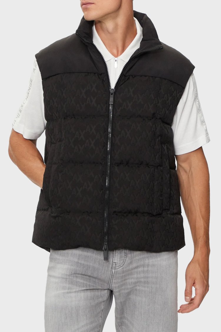 Armani Exchange Logolu Regular Fit Dik Yaka Fermuarlı Erkek Yelek 6DZQL1 ZN5GZ 1200 SİYAH - Armani Exchange