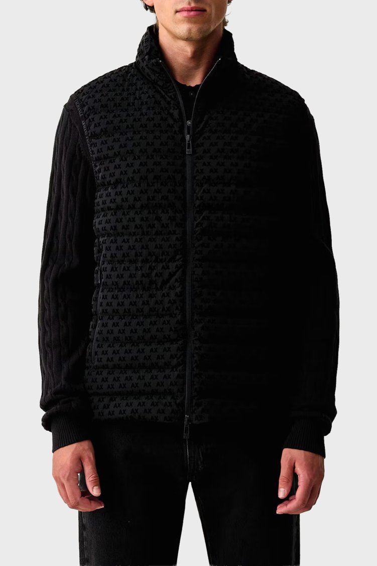 Armani Exchange Logolu Regular Fit Dik Yaka Fermuarlı Erkek Yelek XM003511 AF19870 UC001 Siyah - Armani Exchange