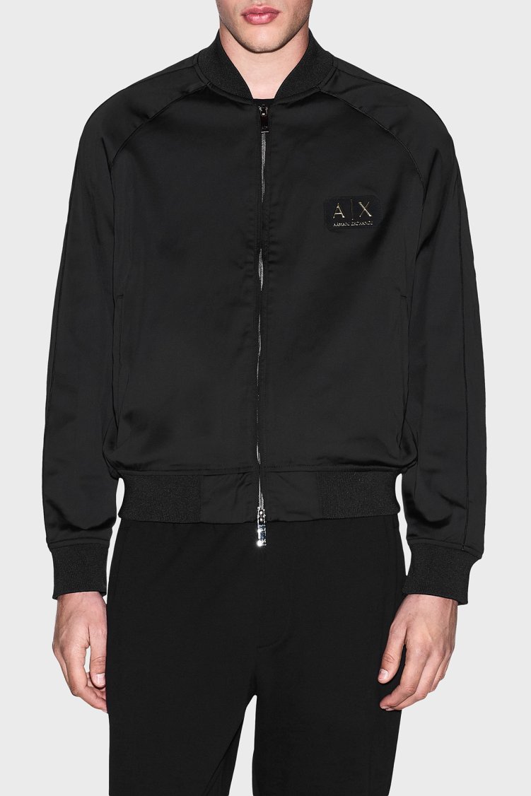 Armani Exchange Logolu Regular Fit Kolej Yaka Fermuarlı Erkek Ceket XM001836 AF20535 UC001 Siyah - Armani Exchange
