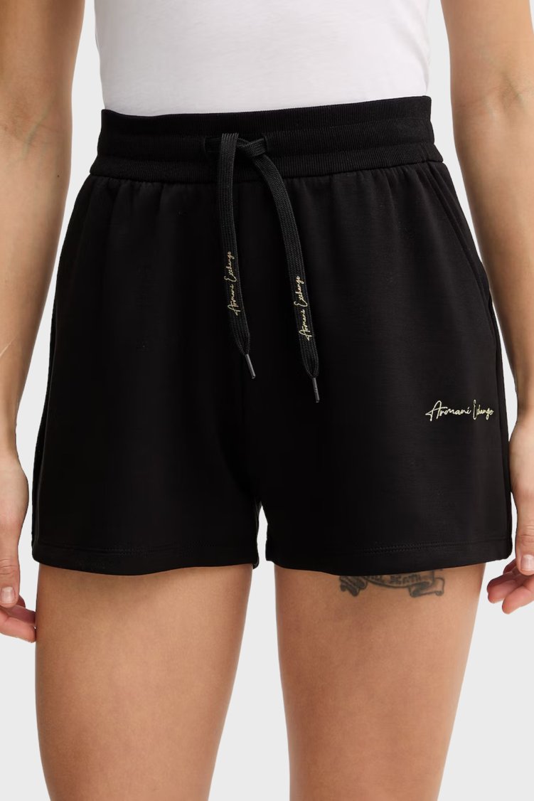 Armani Exchange Logolu Regular Fit Yüksek Bel Kadın Şort XW000838 AF13397 MC021 SİYAH-GOLD - Armani Exchange