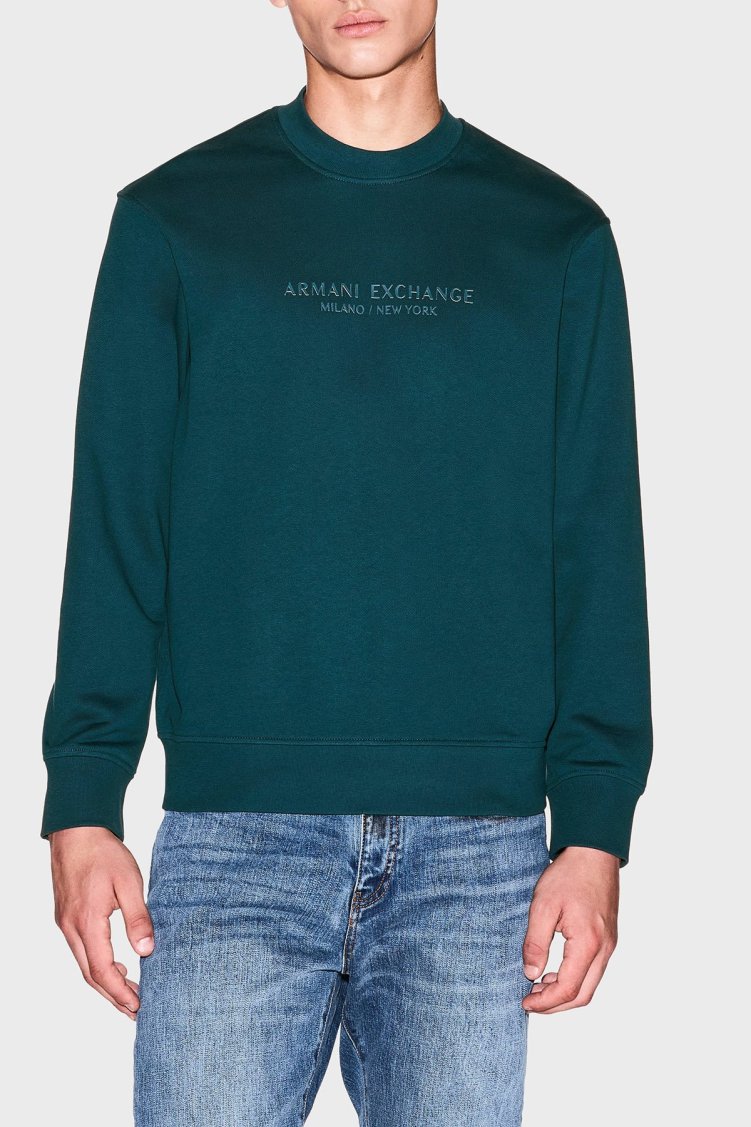 Armani Exchange Logolu Streç Pamuklu Regular Fit Bisiklet Yaka Erkek Sweat XM001284 AF20934 UB022 PETROL - Armani Exchange