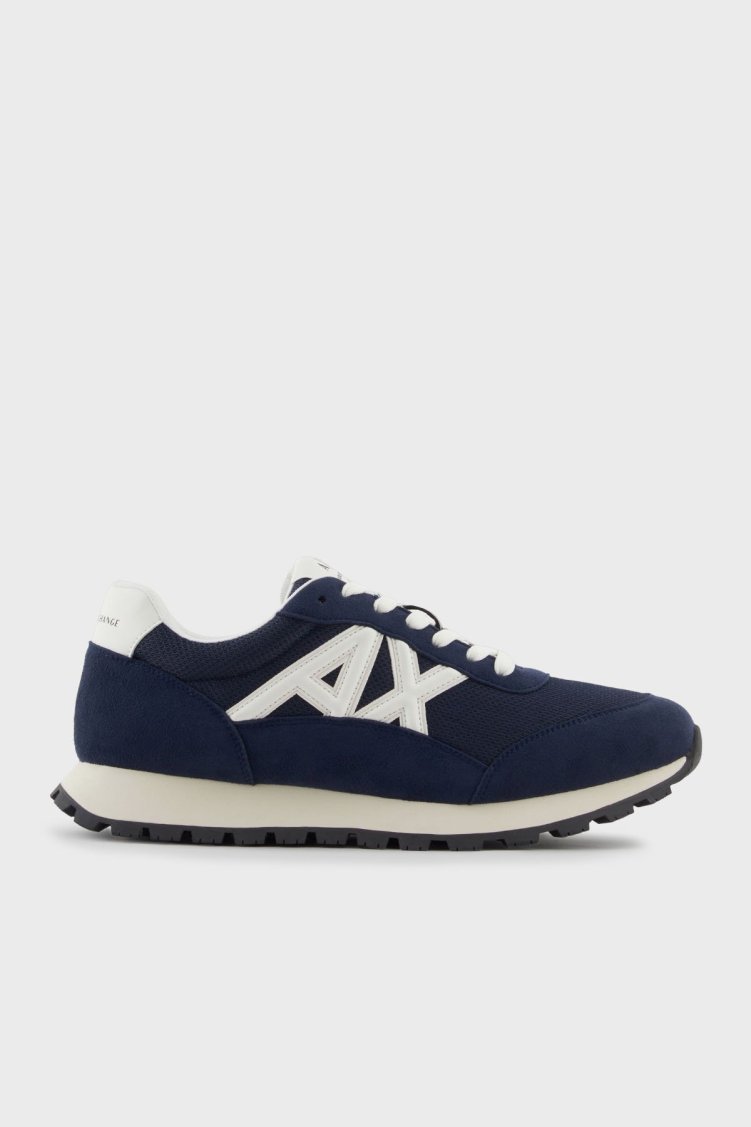 Armani Exchange Logolu Süet Detaylı Sneaker Erkek Ayakkabı XM001960 AF19388 MB005 LACİVERT-BEYAZ - Armani Exchange