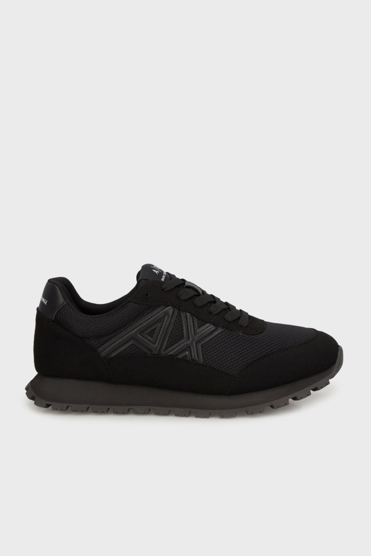 Armani Exchange Logolu Süet Detaylı Sneaker Erkek Ayakkabı XM001960 AF19388 MC005 SİYAH - Armani Exchange