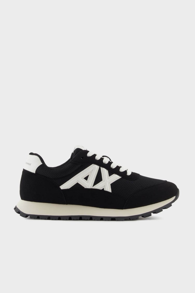 Armani Exchange Logolu Süet Detaylı Sneaker Erkek Ayakkabı XM001960 AF19388 MC024 SİYAH-BEYAZ - Armani Exchange