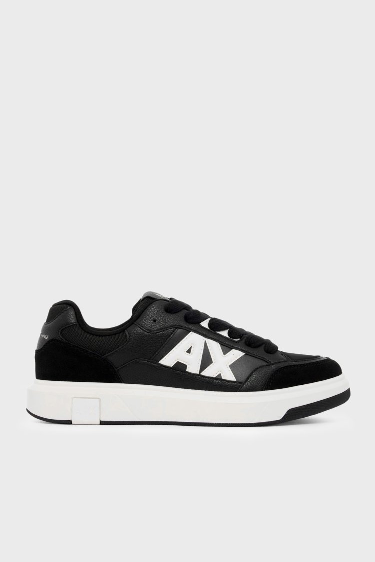 Armani Exchange Logolu Süet Detaylı Sneaker Erkek Ayakkabı XM003648 AF29508 MC482 Siyah-beyaz - Armani Exchange