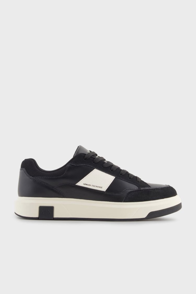 Armani Exchange Logolu Süet ve File Detaylı Sneaker Erkek Ayakkabı XM001720 AF17529 MC024 SİYAH-BEYAZ - Armani Exchange