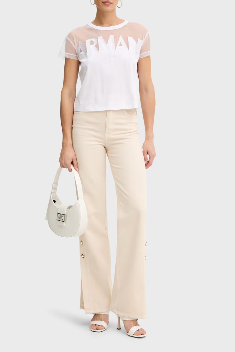 Armani Exchange Logolu Transparan Omuz Detaylı Pamuklu Kadın T Shirt XW002332 AF10356 U0002 Beyaz - Armani Exchange (1)