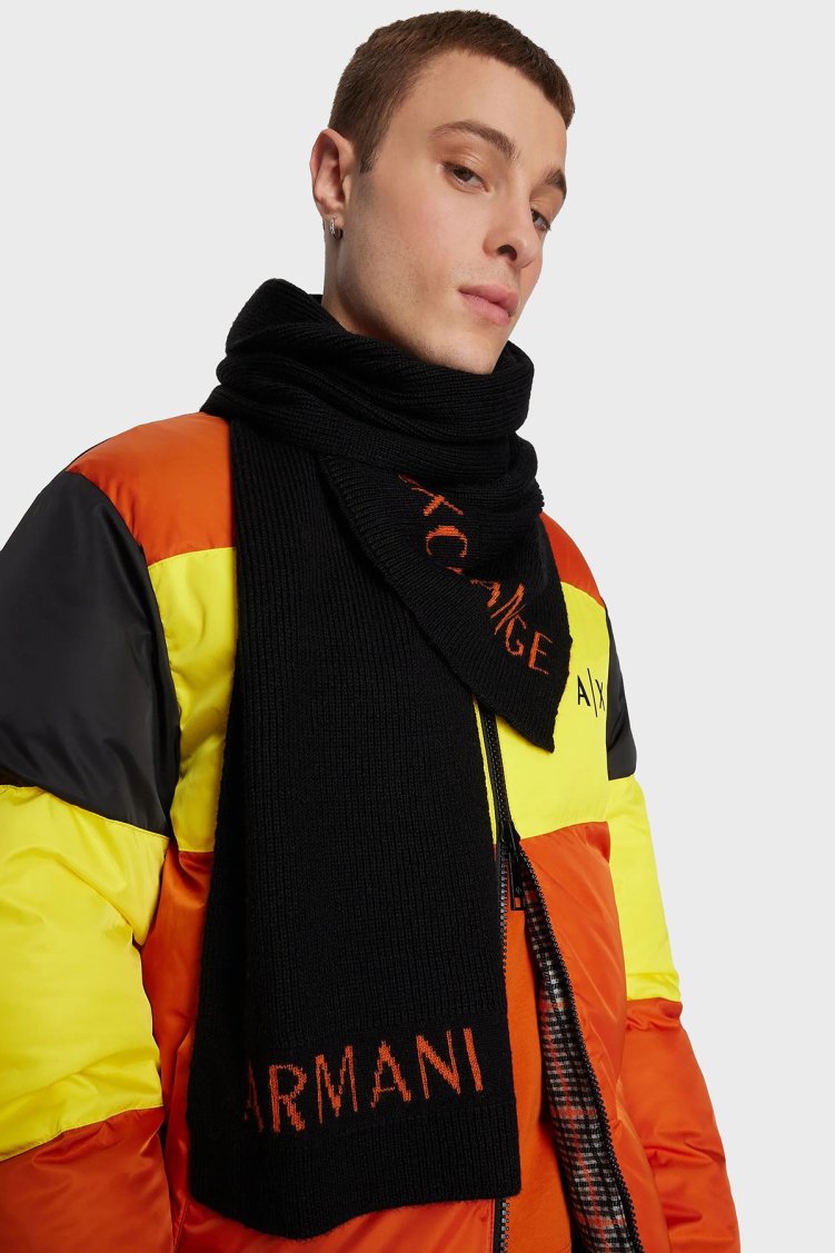 Armani Exchange Logolu Yün Karışımlı Erkek Atkı 954603 3F301 03620 SİYAH - Armani Exchange (1)