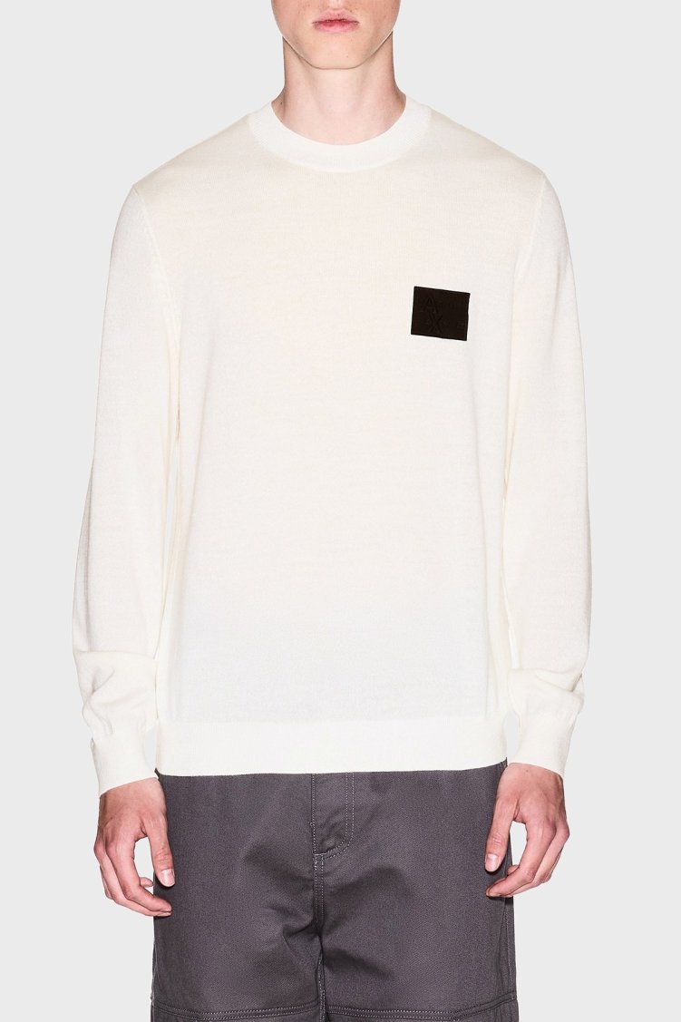 Armani Exchange Logolu Yün Karışımlı Regular Fit Yuvarlak Yaka Erkek Kazak XM001329 AF11982 U0009 BEYAZ - Armani Exchange