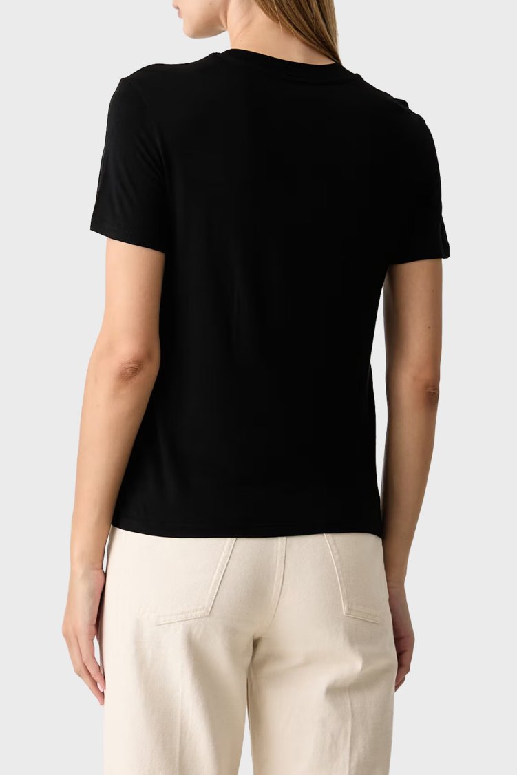 Armani Exchange Metalik Logolu Jarse Kumaş Bisiklet Yaka Kadın T Shirt XW002773 AF26303 UC001 Siyah - Armani Exchange (1)