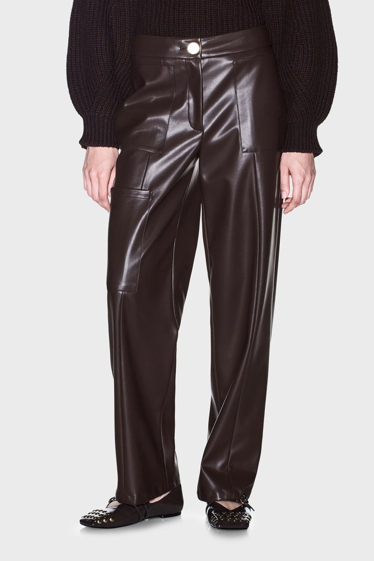 Armani Exchange Oversize Fit Geniş Paça Cep Detaylı Kadın Pantolon XW002475 AF10203 U6032 Kahve - Armani Exchange