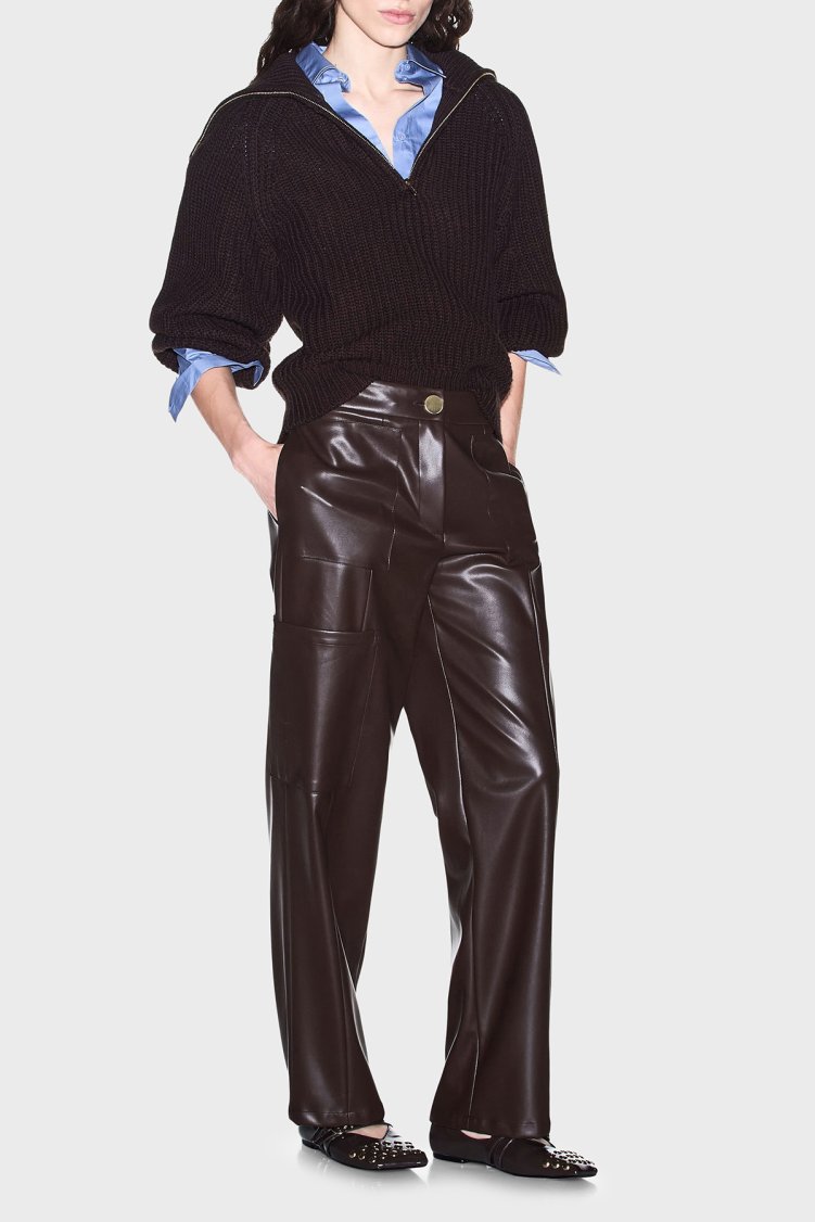 Armani Exchange Oversize Fit Geniş Paça Cep Detaylı Kadın Pantolon XW002475 AF10203 U6032 Kahve - Armani Exchange (1)