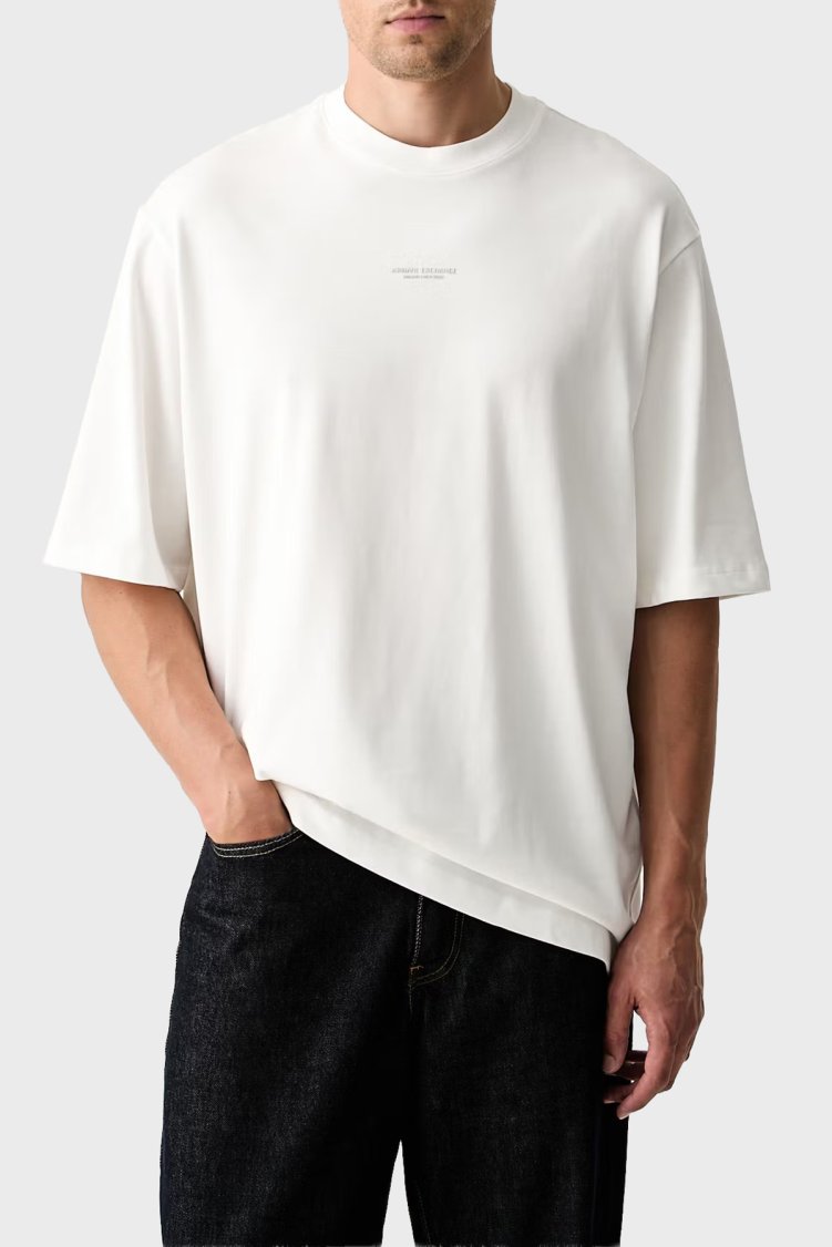 Armani Exchange Oversize Pamuklu Bisiklet Yaka Erkek T Shirt XM003560 AF28670 U0009 Beyaz - Armani Exchange