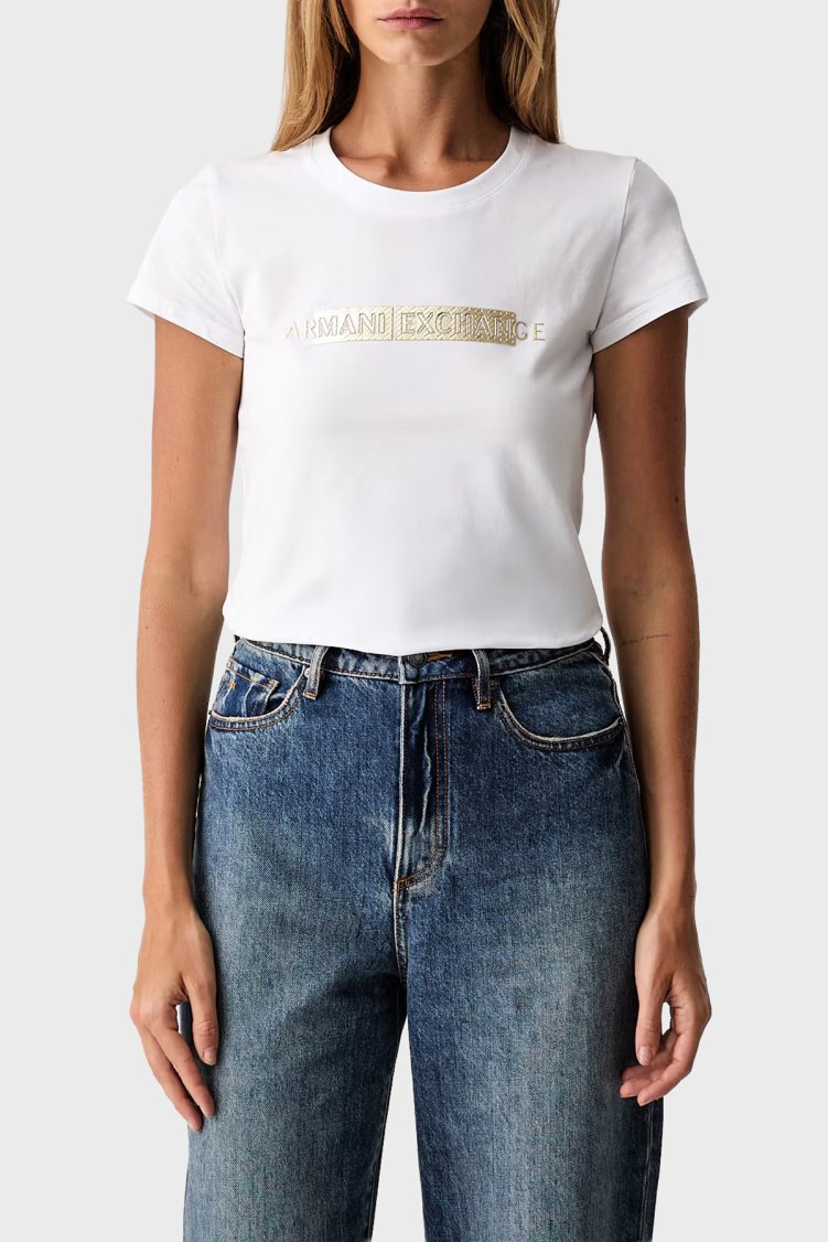 Armani Exchange Pamuk Karışımlı Logolu Bisiklet Yaka Kadın T Shirt XW002811 AF16294 U0002 Beyaz - Armani Exchange