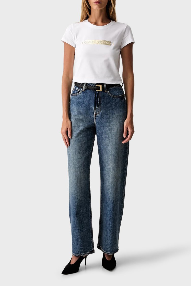 Armani Exchange Pamuk Karışımlı Logolu Bisiklet Yaka Kadın T Shirt XW002811 AF16294 U0002 Beyaz - Armani Exchange (1)