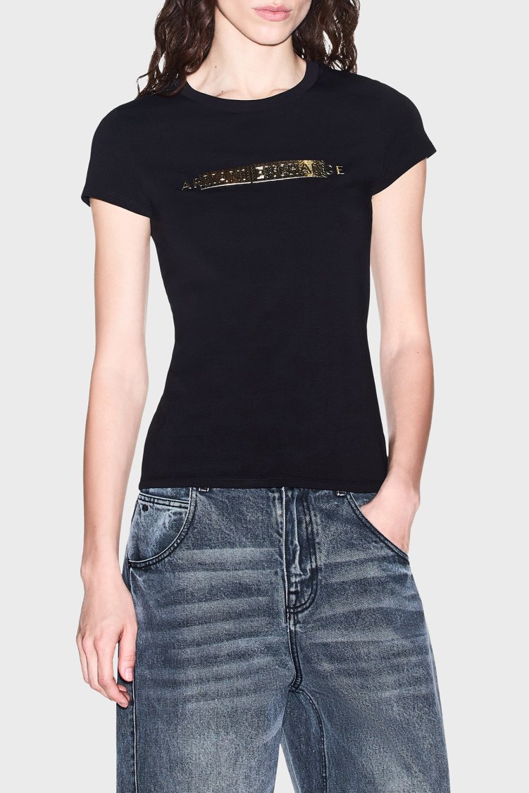 Armani Exchange Pamuk Karışımlı Logolu Bisiklet Yaka Kadın T Shirt XW002811 AF16294 UC001 Siyah - Armani Exchange