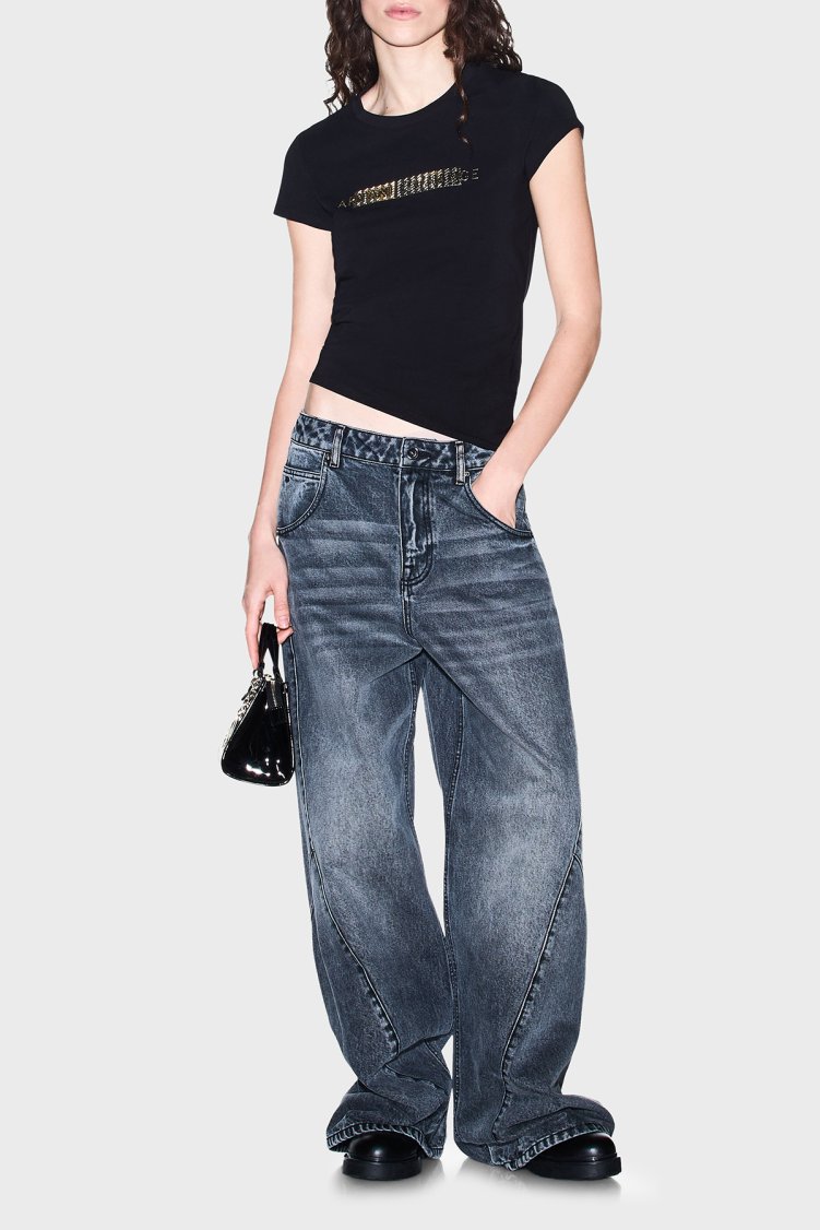 Armani Exchange Pamuk Karışımlı Logolu Bisiklet Yaka Kadın T Shirt XW002811 AF16294 UC001 Siyah - Armani Exchange (1)