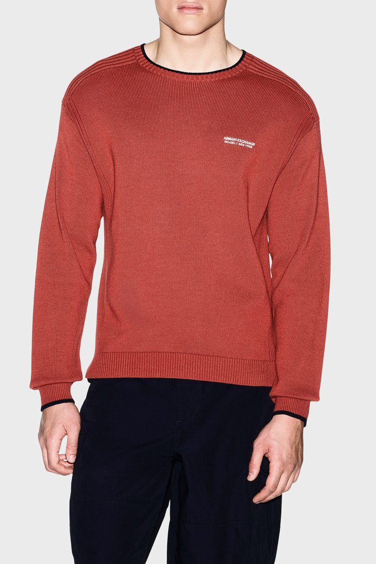 Armani Exchange Pamuk Karışımlı Regular Fit Bisiklet Yaka Erkek Kazak XM003009 AF28775 U5012 Kiremit - Armani Exchange