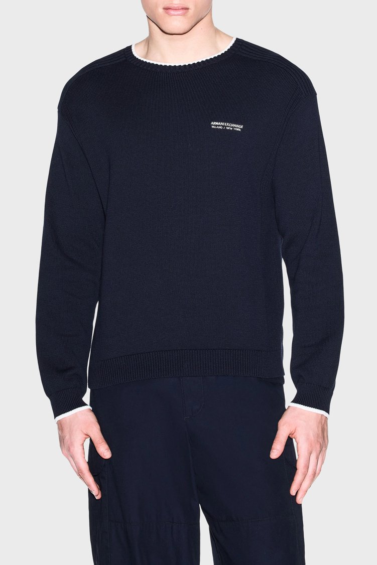 Armani Exchange Pamuk Karışımlı Regular Fit Bisiklet Yaka Erkek Kazak XM003009 AF28775 UB101 Lacivert - Armani Exchange