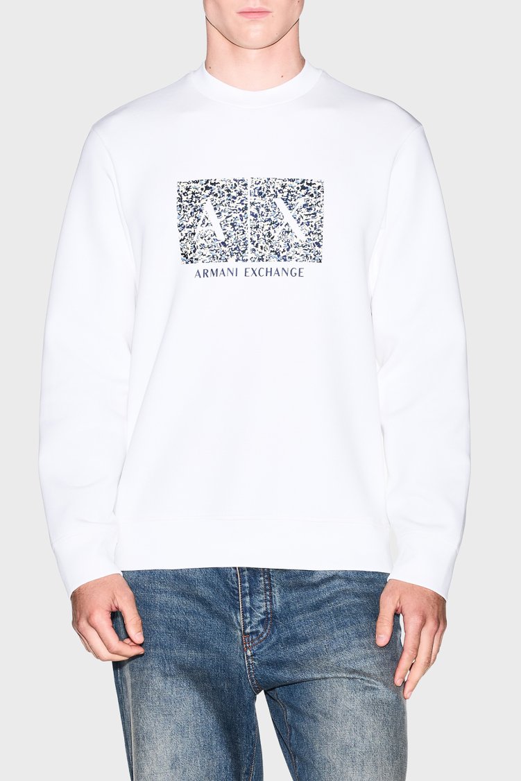 Armani Exchange Pamuk Karışımlı Regular Fit Bisiklet Yaka Erkek Sweat XM002888 AF10818 U0009 Beyaz - Armani Exchange