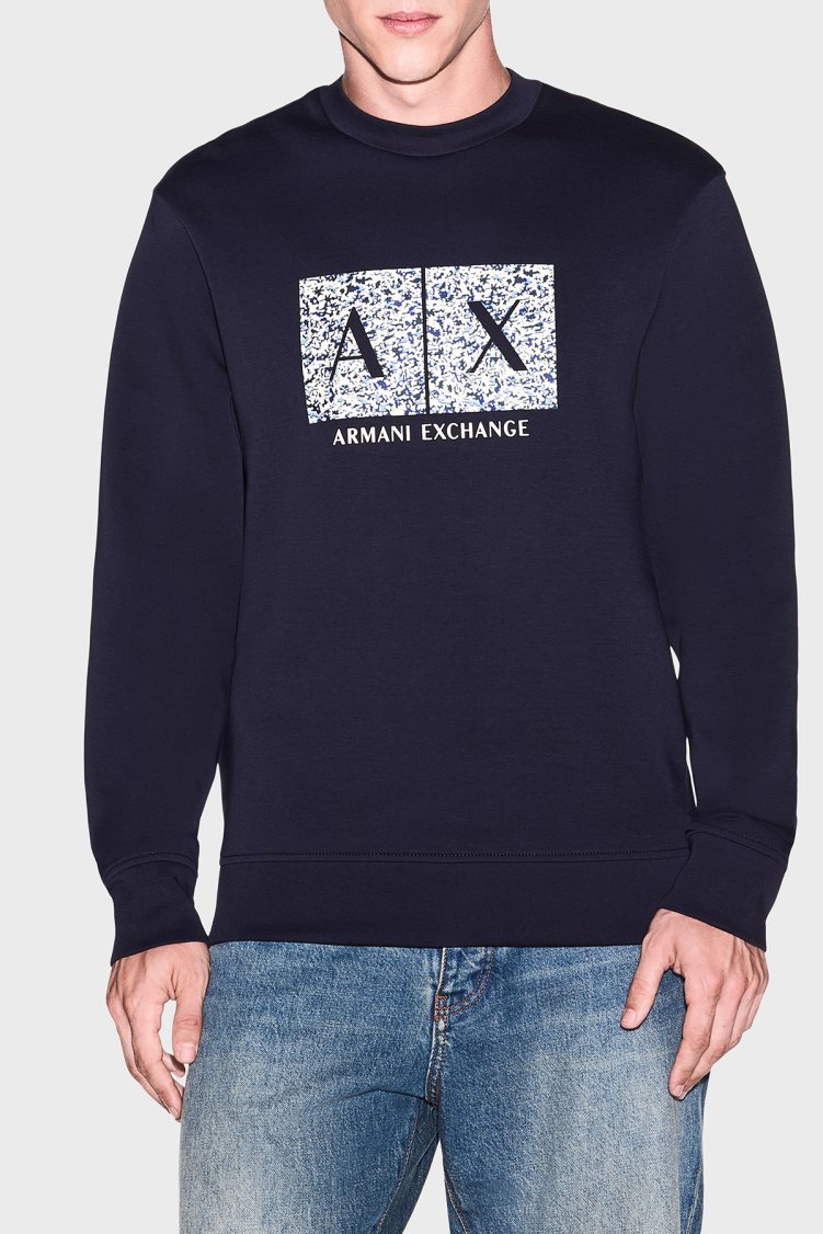 Armani Exchange Pamuk Karışımlı Regular Fit Bisiklet Yaka Erkek Sweat XM002888 AF10818 UB101 Lacivert - Armani Exchange