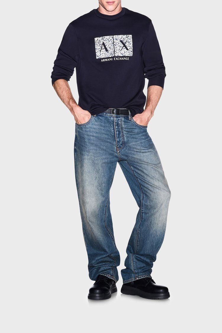 Armani Exchange Pamuk Karışımlı Regular Fit Bisiklet Yaka Erkek Sweat XM002888 AF10818 UB101 Lacivert - Armani Exchange (1)