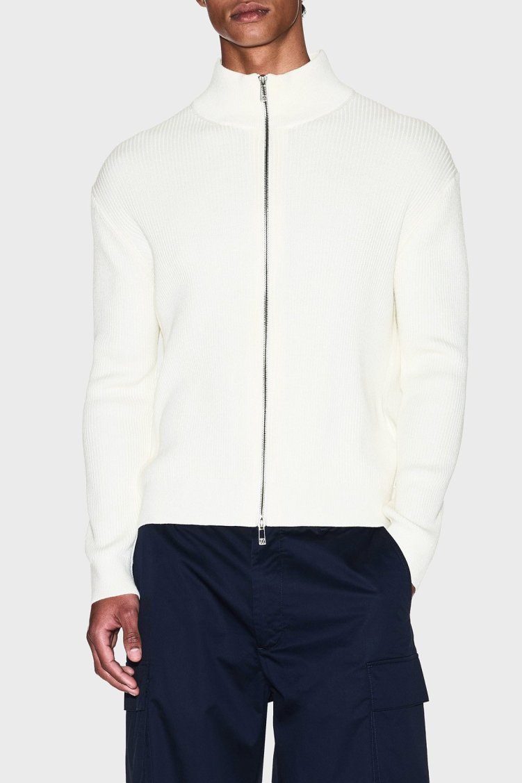 Armani Exchange Pamuk ve Yün Karışımlı Regular Fit Dik Yaka Erkek Hırka XM000912 AF10348 U0009 BEYAZ - Armani Exchange